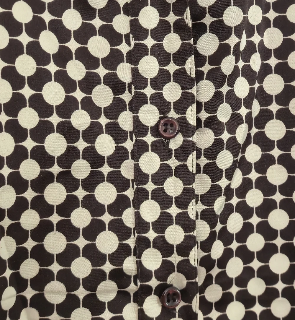 Rickis Size 16 Geometric Mod Print Brown Cream Button Down Blouse Short Sleeve 9 - Picture 7 of 13